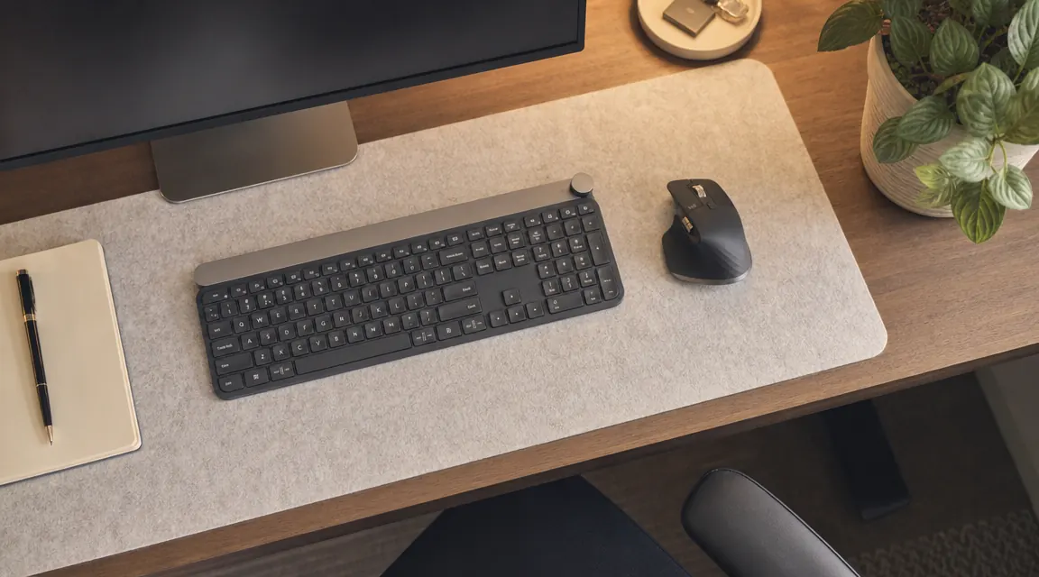 Logitech MK270 mouse and keyboard on a small apartment desk with cable-free setup
